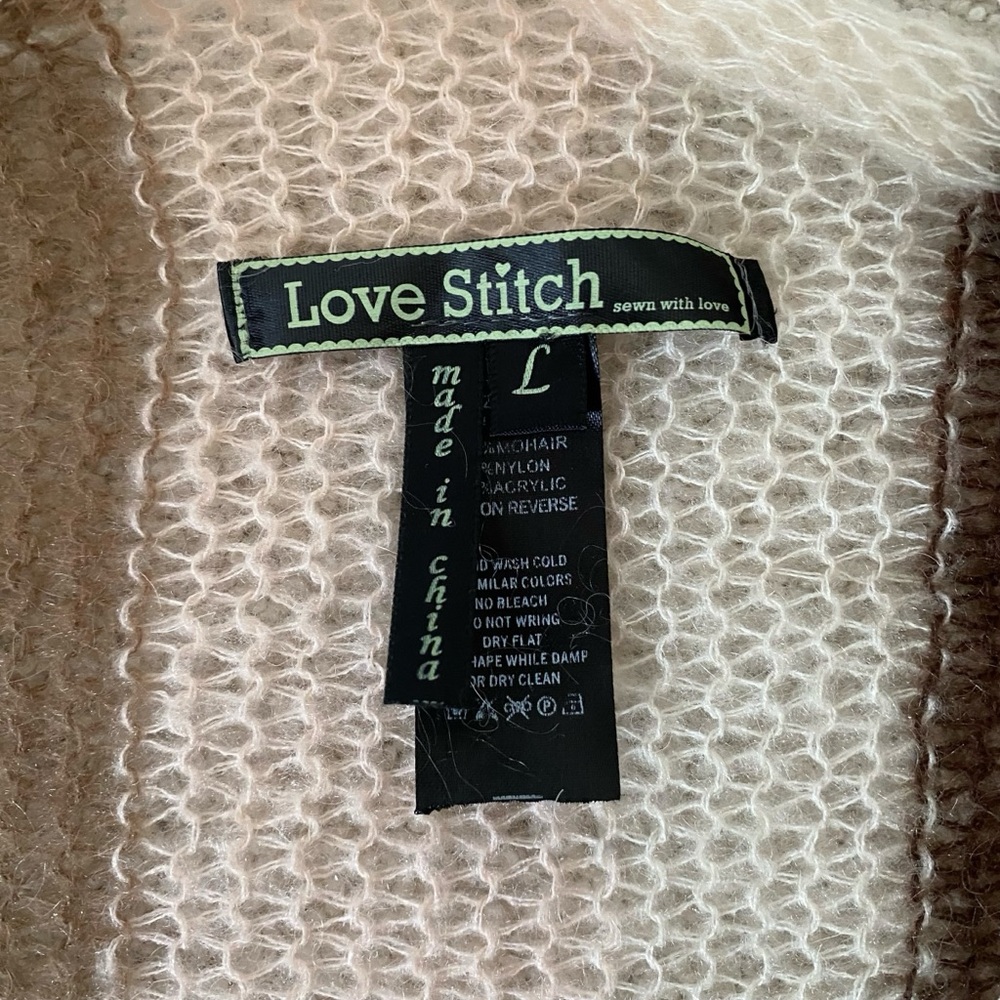 Love Stitch Loose Knit‎ Large Cream Brown Stripes Fairy Mohair Cardigan - Picture 8 of 8